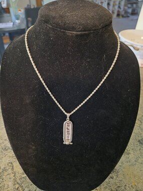 Egyptian Cartouche Sterling Silver and Gold Pendant with Sterling Silver Chain